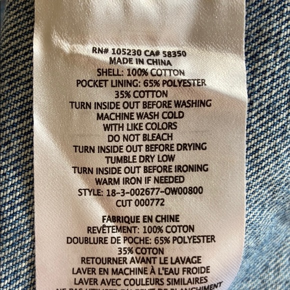 JOIE DEMANDA DISTRESSED JEAN DENIM JACKET W SHARP SHOULDERS AND RED DETAIL SZ XS - Picture 10 of 10